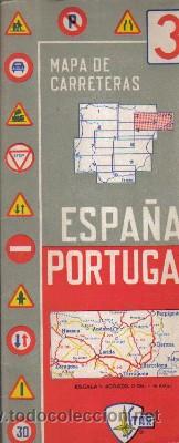 Mapas contempor&acirc;neos: MAPA DE CARRETERAS DE ESPA&Ntilde;A Y PORTUGAL N&ordm; 3, DE EDISA, DE 1961