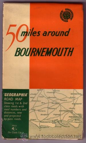 Mapas contempor&acirc;neos: Mapa Geographia Gran Breta&ntilde;a 50 millas alrededor de Bournemouth sur de Inglaterra