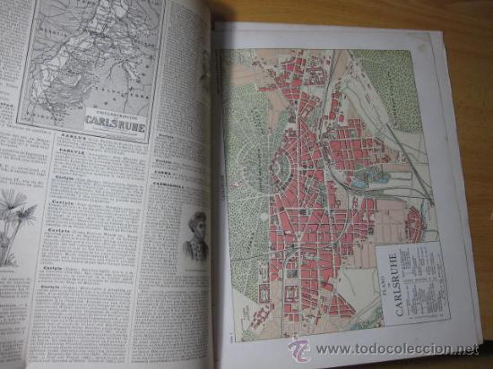 Mapas contempor&acirc;neos: LAMINA SEGUI 1905 CROMOLITOGRAFIADA DOBLE CARA- PLANO DE CARLSRUHE + VISTAS+ ENTRADAS PALABRA