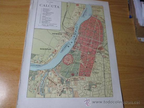 Mapas contempor&acirc;neos: LAMINA SEGUI 1905 CROMOLITOGRAFIADA DOBLE CARA- CALCUTA - INDIA  + ENTRADAS PALABRA-