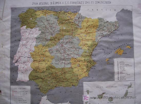 Mapas contempor&acirc;neos: Mapa regional de Espa&ntilde;a y sus principales v&iacute;as de comunicaci&oacute;n. (ca. 1925) Formato: 42 x 33 cm