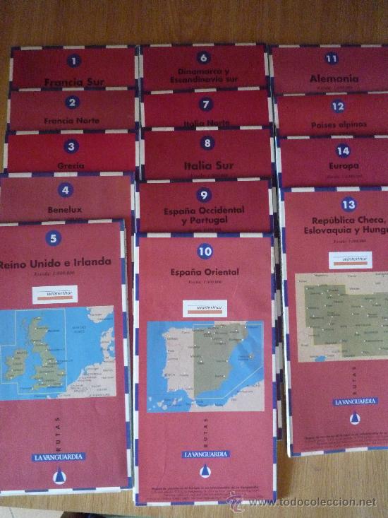 Mapas contemporáneos: Lote de coleccion de 14 mapas de carreteras de EUROPA de LAVANGUARDIA + la funda original. 1994 - Foto 3 - 14558553