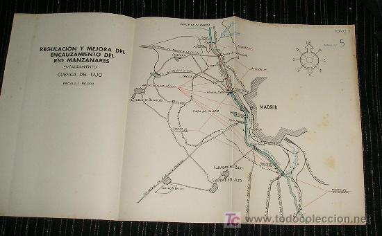 Zeitgen&ouml;ssische Karten: mapa HIDROLOGICO. REGULACION DEL RIO MANZANARES. MADRID. COLOR. CIRCA 1950 31X32 CM
