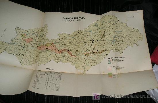 Zeitgen&ouml;ssische Karten: MAPA HIDROLOGICO CUENCA DEL TAJO. COLOR. FORMATO 70X43 CM.CIRCA 1950