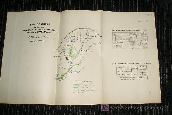 Zeitgen&ouml;ssische Karten: MAPA HIDROLOGICO CUENCA DEL TAJO FORMATO 50X30CM. COLOR. CIRCA 1950