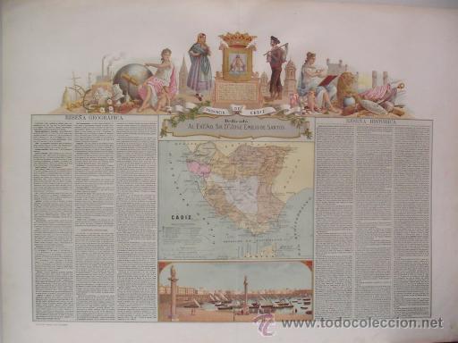 Zeitgen&ouml;ssische Karten: MAPA CADIZ. Cromolitograf&iacute;a. BORONAT s. XIX