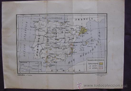 Mapas contempor&aacute;neos: MAPA DE ESPA&Ntilde;A DE TEJIDOS 1927-DIBUJADO EXPRESAMENTE PARA COMERCIO INTERNACIONAL.