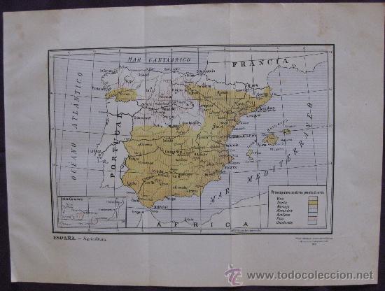 Mapas contempor&aacute;neos: MAPA DE ESPA&Ntilde;A DE AGRICULTURA 1927-DIBUJADO EXPRESAMENTE PARA COMERCIO INTERNACIONAL.