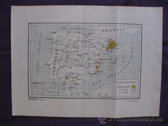 Mapas contempor&aacute;neos: MAPA DE ESPA&Ntilde;A DE TEJIDOS DE 1929-DIBUJADO EXPRESAMENTE PARA COMERCIO INTERNACIONAL.