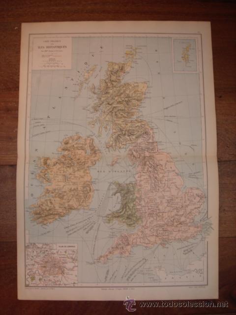 Mapas contempor&aacute;neos: MAPA POLITICO DE LAS ISLAS BRIT&Aacute;NICAS, ORIGINAL, DRIOUX , 1887, PERFECTO
