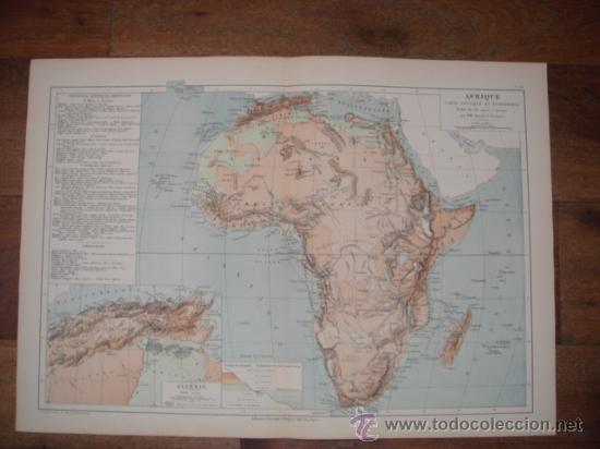Mapas contempor&acirc;neos: MAPA F&Iacute;SICO Y ECON&Oacute;MICO  DE &Aacute;FRICA, ORIGINAL, DRIOUX , 1887, PERFECTO