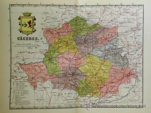 Mappe contemporanee: MAPA DE LA PROVINCIA DE C&Aacute;CERES, de BENITO CHIAS, ca. 1900