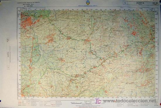 Mapas contempor&aacute;neos: SERVICIO GEOGR&Aacute;FICO DEL EJ&Eacute;RCITO. JATIVA - COMUNIDAD VALENCIANA. Mapa a Escala 1: 50.000. Cartograf&iacute;