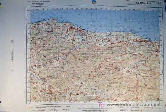 Mapas contempor&aacute;neos: SERVICIO GEOGR&Aacute;FICO DEL EJ&Eacute;RCITO. RIBADESELLA - ASTURIAS. Mapa a Escala 1: 50.000. Cartograf&iacute;a Milit