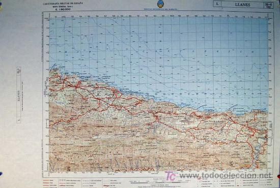 Mapas contempor&aacute;neos: SERVICIO GEOGR&Aacute;FICO DEL EJ&Eacute;RCITO. LLANES - ASTURIAS. Mapa a Escala 1: 50.000. Cartograf&iacute;a Militar de