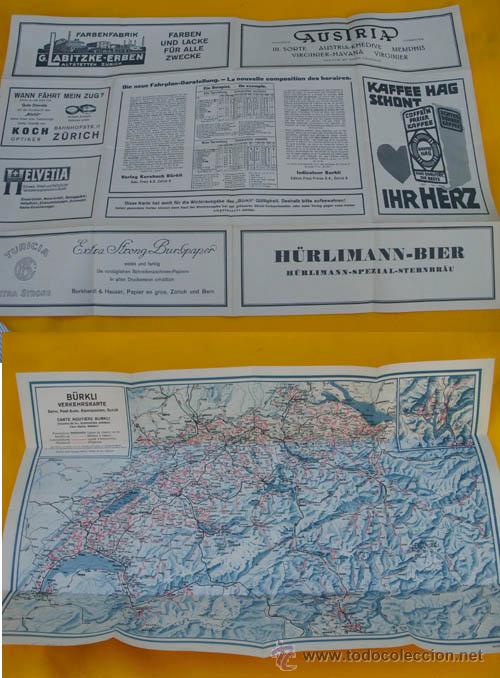 Contemporary maps: B&Uuml;RKI VERKEHRSKARTE Bahn, Post-Auto, Alpenposten, Schiff. aprox 1935. 35x54 cm