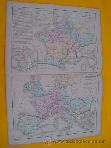 Contemporary maps: Antiguo Mapa: FRANCE M&Eacute;ROVINGIENNE, EMPIRE DE CHARLEMAGNE. 1866. DRIOUX, LEROY Ch.