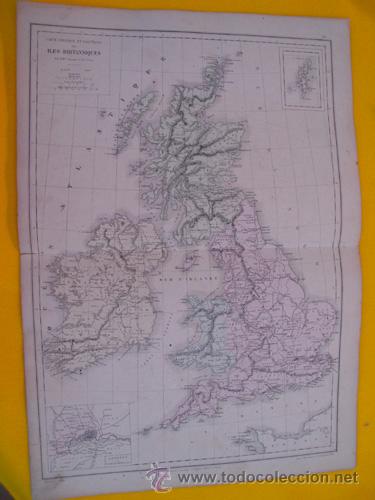 Mappe contemporanee: Antiguo Mapa: ILLES BRITANIQUES. 1866. DRIOUX, LEROY Ch.