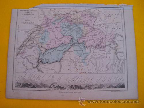 Mappe contemporanee: Antiguo Mapa: Carte Physique et Politique SUISSE. 1866. DRIOUX, LEROY Ch.