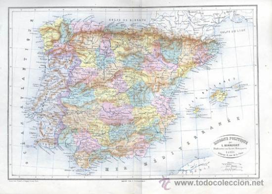 Mapas contempor&aacute;neos: MAPA de ESPA&Ntilde;A &ndash; Ca A&Ntilde;O 1875 - Foto 1
