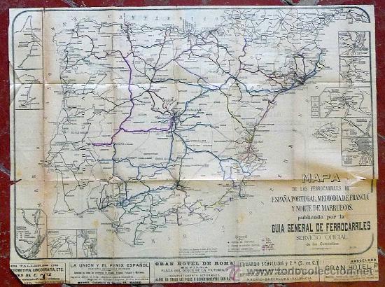 Mapas contempor&aacute;neos: MAPA, GUIA DE FERROCARRILES ESPA&Ntilde;A , PORTUGAL, MEDIODIA DE FRANCIA Y NORTE DE MARRUECOS, TAMBIEN PAI