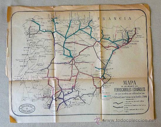 Mapas contempor&aacute;neos: MAPA, GUIA GENERAL DE FERROCARRILES ESPA&Ntilde;OLES, 1900, 35 X 30 CM