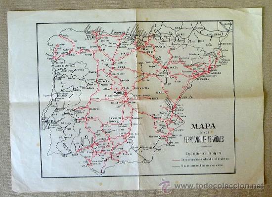 Mapas contempor&aacute;neos: MAPA DE LOS FERROCARRILES ESPA&Ntilde;OLES, PRINCIPIOS DE 1900, 34 X 24 CM,