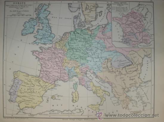 Mapas contempor&aacute;neos: MAPA HIST&Oacute;RICO DE EUROPA, DESPUES DE CARLOS V, ORIGINAL, DRIOUX , 1887, PERFECTO