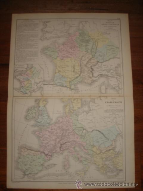 Mapas contempor&acirc;neos: MAPAS HIST&Oacute;RICO DEL IMPERIO DE CARLOMAGNO Y DE LA FRANCIA MEROVINGIA , DRIOUX , 1887, PERFECTO