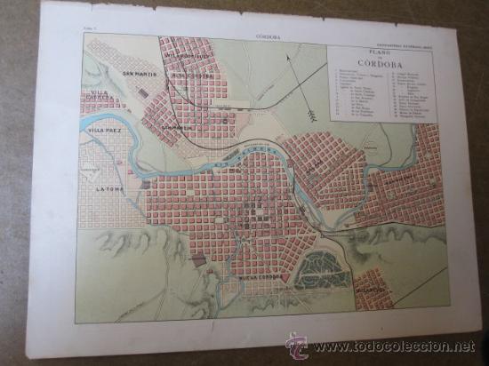 Mappe contemporanee: CORDOBA ARGENTINA - MAPA CON CALLEJERO DE LA CIUDAD Y NUMEROSAS FOTOGRAFIAS EN REVERSO - HACIA 1920