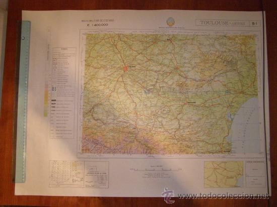 Mapas contempor&aacute;neos: Mapa militar escala 1:400000. Zona de Toulouse - Arties. Coordenadas sistema UTM.