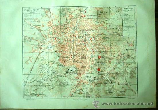 Mapas contempor&acirc;neos: PLANO DE LA CIUDAD DE ATENAS.   A&Ntilde;O 1890.  PROCEDENTE DE PUBLICACION DE MONTANER Y SIMON.