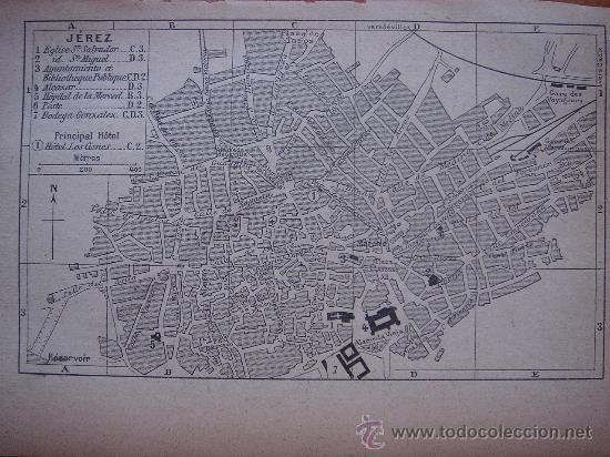 Mapas contempor&acirc;neos: INTERESANTE PLANO CIUDAD JEREZ, ANDALUC&Iacute;A, ORIGINAL,PARIS, JOANNE, 1909,