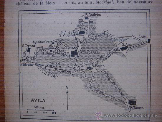 Mapas contempor&acirc;neos: INTERESANTE PLANO CIUDAD &Aacute;VILA, CASTILLA LE&Oacute;N, ORIGINAL,PARIS, JOANNE, 1909,