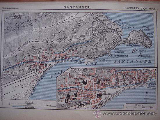 Contemporary maps: DOCUMENTADO PLANO CIUDAD SANTANDER, CANTABRIA, ORIGINAL,PARIS, JOANNE, 1909,