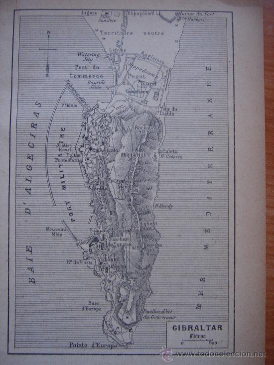 Mapas contempor&acirc;neos: IMPORTANTE PLANO DEL PE&Ntilde;&Oacute;N DE GIBRALTAR, ORIGINAL,PARIS, JOANNE, 1909,