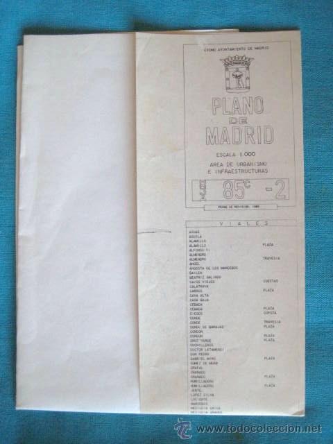 Mapas contempor&aacute;neos: PLANO DE MADRID. AREA DE URBANISMO. 1985. ESCALA: 1/1.000.. ENVIO GRATIS&iexcl;&iexcl;&iexcl;
