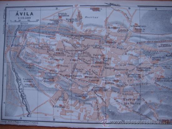 Zeitgen&ouml;ssische Karten: DOCUMENTADO PLANO CIUDAD &Aacute;VILA,CASTILLA LE&Oacute;N,ORIGINAL, LEIPZIG,BAEDEKER,1908,
