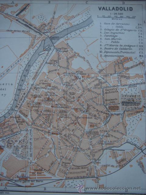 Zeitgen&ouml;ssische Karten: DOCUMENTADO PLANO CIUDAD VALLADOLID, CASTILLA LE&Oacute;N,ORIGINAL, LEIPZIG,BAEDEKER,1908,