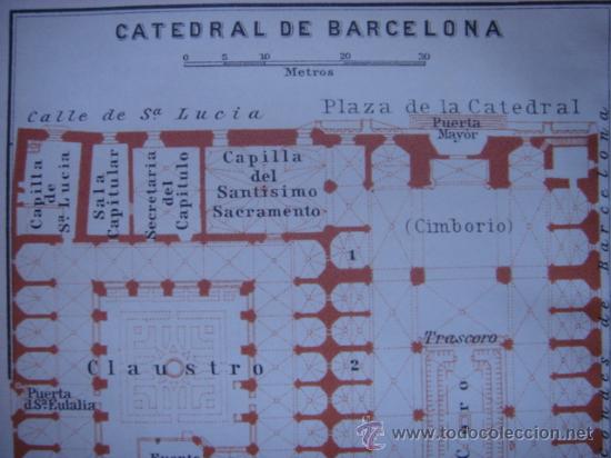 Zeitgen&ouml;ssische Karten: PLANTA DE LA CATEDRAL DE BARCELONA, ORIGINAL,LEIPZIG, BAEDEKER, 1908,
