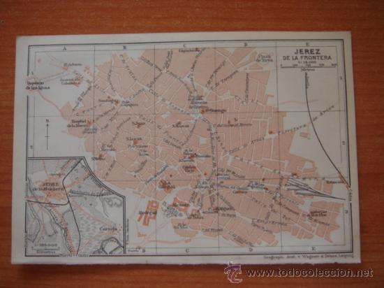 Zeitgen&ouml;ssische Karten: DOCUMENTADO PLANO CIUDAD JEREZ DE LA FRONTERA, ANDALUC&Iacute;A,ORIGINAL, LEIPZIG,BAEDEKER,1908,