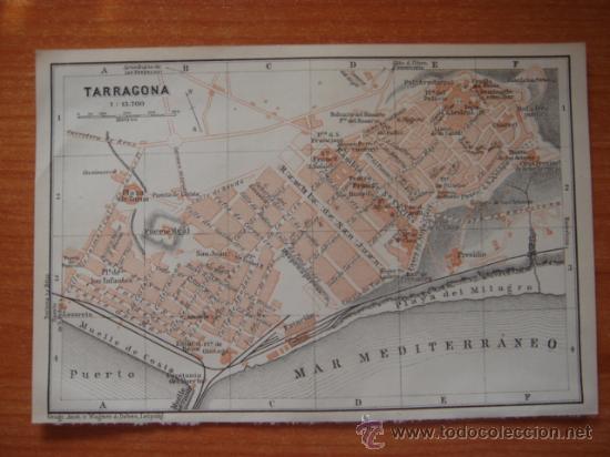 Zeitgen&ouml;ssische Karten: DOCUMENTADO PLANO CIUDAD TARRAGONA, CATALU&Ntilde;A,ORIGINAL, LEIPZIG,BAEDEKER,1908,