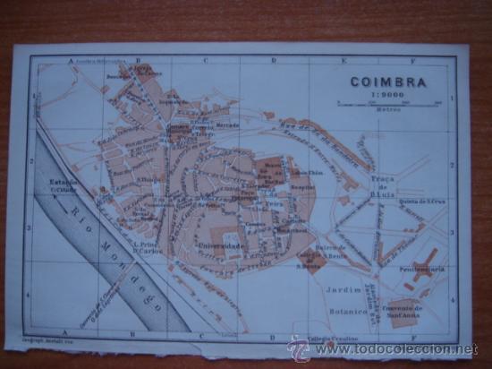 Zeitgen&ouml;ssische Karten: DOCUMENTADO PLANO COIMBRA, PORTUGAL, ORIGINAL,LEIPZIG, BAEDEKER, 1908,