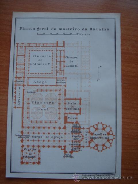 Zeitgen&ouml;ssische Karten: PLANTA DEL MONASTERIO DE BATALLA, PORTUGAL, ORIGINAL,LEIPZIG, BAEDEKER, 1908,