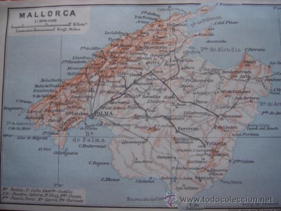 Zeitgen&ouml;ssische Karten: DOCUMENTADO PLANO ISLA DE MALLORCA, BALEARES, ORIGINAL, LEIPZIG, BAEDEKER,1908,