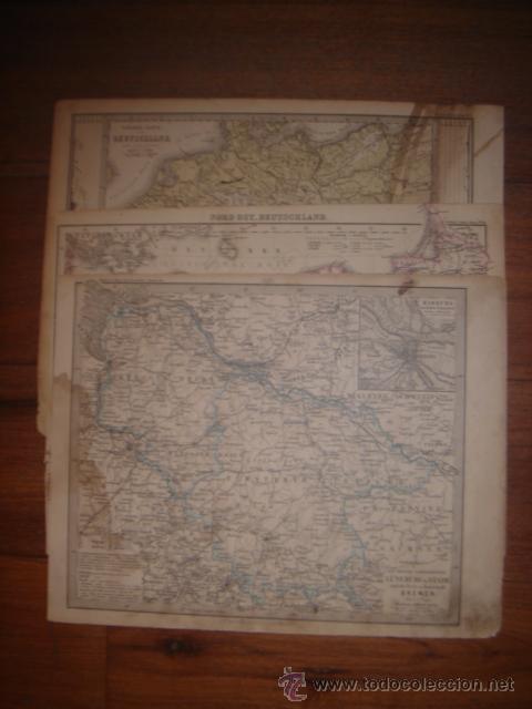 Mapas contempor&aacute;neos: LOTE DE 3 MAPAS POLITICOS DE ALEMANIA, ORIGINAL,1875, LEIPZIG, ALFRED STIELER.