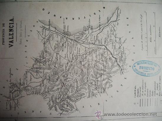 Mapas contempor&aacute;neos: 1868-MAPA DE VALENCIA. ATLAS GEOGR&Aacute;FICO DE ESPA&Ntilde;A.RUBIO, GRILO Y VITTURI.ORIGINAL