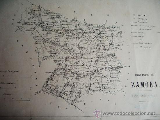 Mapas contempor&aacute;neos: 1868-MAPA DE ZAMORA. ATLAS GEOGR&Aacute;FICO DE ESPA&Ntilde;A.RUBIO, GRILO Y VITTURI.ORIGINAL