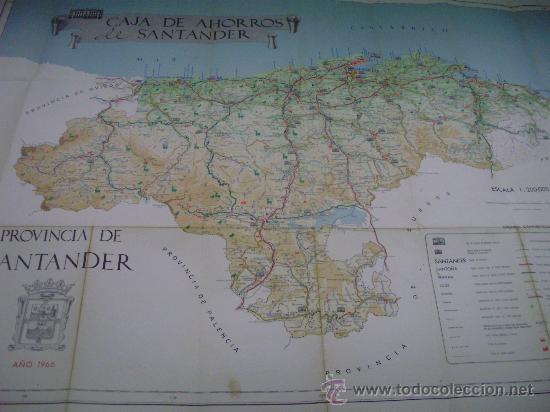 Mapas contempor&acirc;neos: MAPA DE LA PROVINCIA DE SANTANDER - A&Ntilde;O 1.966 - CAJA DE AHORROS DE SANTANDER - 92 X 68