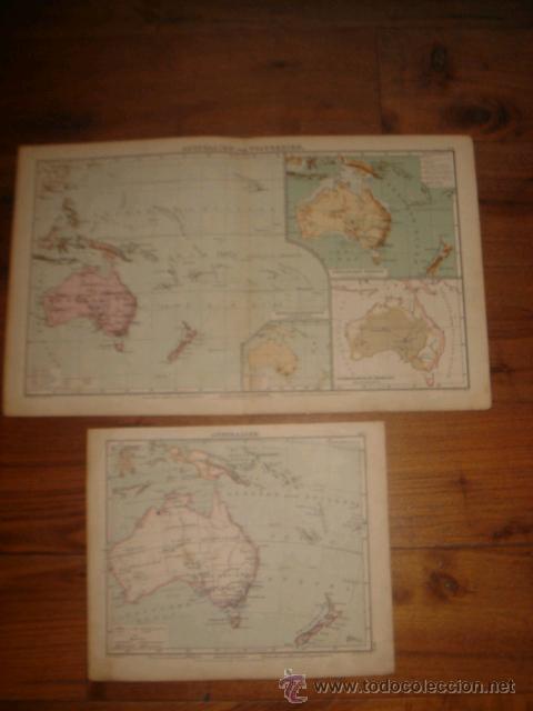 Mapas contempor&aacute;neos: 2 MAPAS DE AUSTRALIA Y LA POLINESIA, ORIGINAL,DEBES&acute;1888,.EL MUNDO EN1888